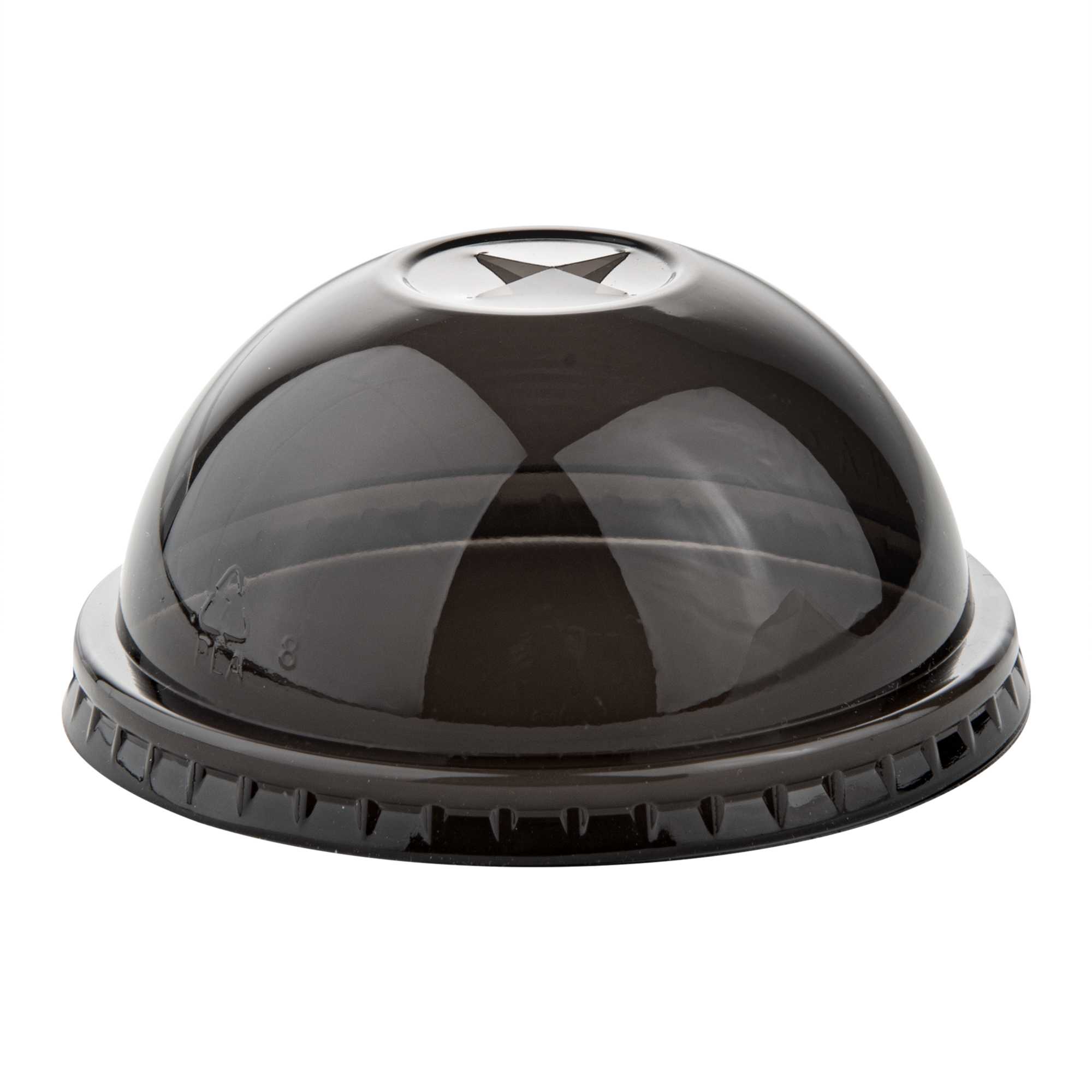 Sustain Round Black PLA Plastic Dome Lid - Fits 12, 16, and 24 oz, Compostable - 3 1/2" x 3 1/2" x 1 3/4" - 100 count box