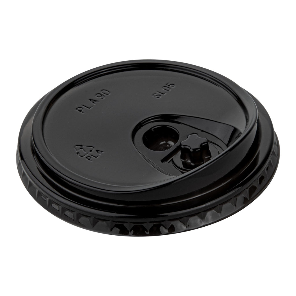 Sustain Round Black PLA Plastic Straw or Sippy Cup Lid - Fits 12, 16, and 24 oz, Compostable - 3 1/2" x 3 1/2" x 3/4" - 1000 count box