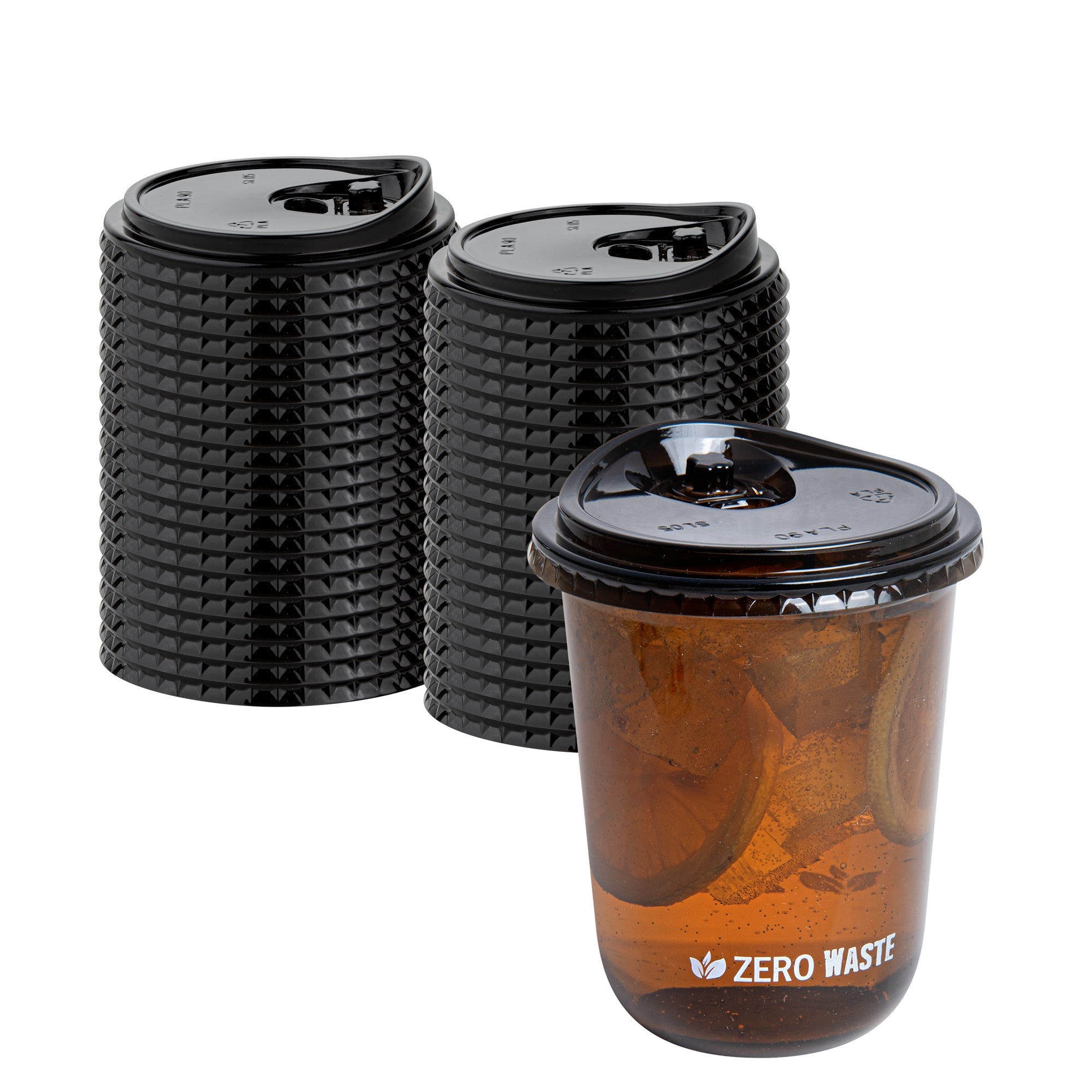 Sustain Round Black PLA Plastic Straw or Sippy Cup Lid - Fits 12, 16, and 24 oz, Compostable - 3 1/2" x 3 1/2" x 3/4" - 100 count box