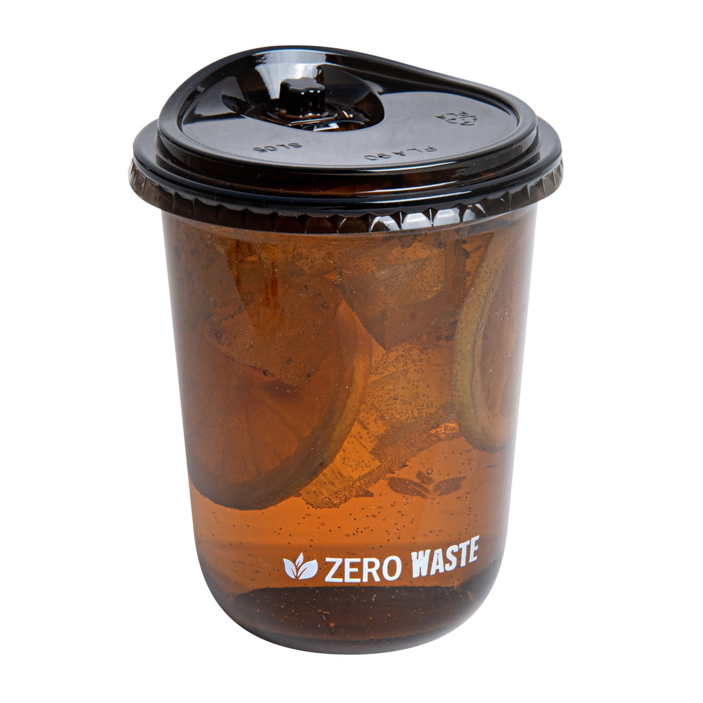 Sustain Round Black PLA Plastic Straw or Sippy Cup Lid - Fits 12, 16, and 24 oz, Compostable - 3 1/2" x 3 1/2" x 3/4" - 100 count box