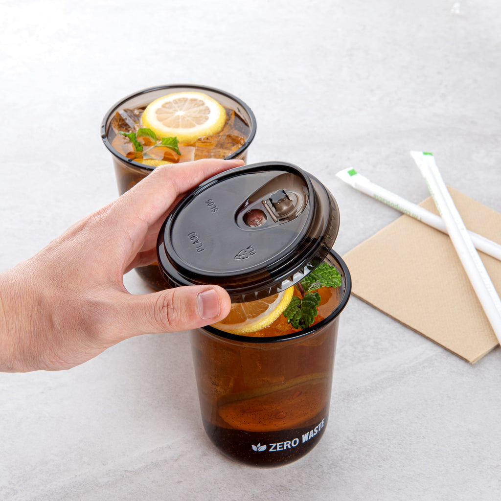 Sustain Round Black PLA Plastic Straw or Sippy Cup Lid - Fits 12, 16, and 24 oz, Compostable - 3 1/2" x 3 1/2" x 3/4" - 100 count box