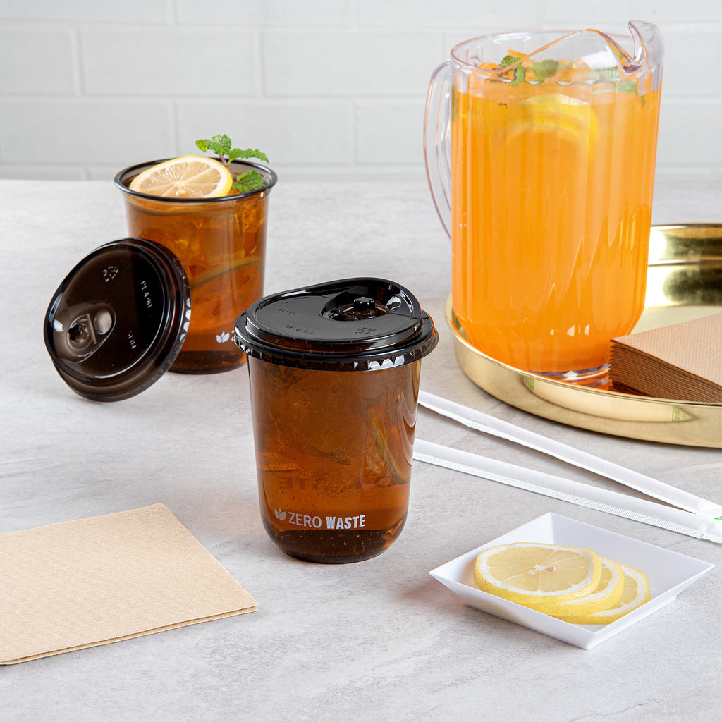 Sustain Round Black PLA Plastic Straw or Sippy Cup Lid - Fits 12, 16, and 24 oz, Compostable - 3 1/2" x 3 1/2" x 3/4" - 100 count box