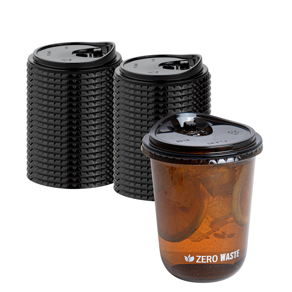 Sustain Round Black PLA Plastic Straw or Sippy Cup Lid - Fits 12, 16, and 24 oz, Compostable - 3 1/2" x 3 1/2" x 3/4" - 1000 count box