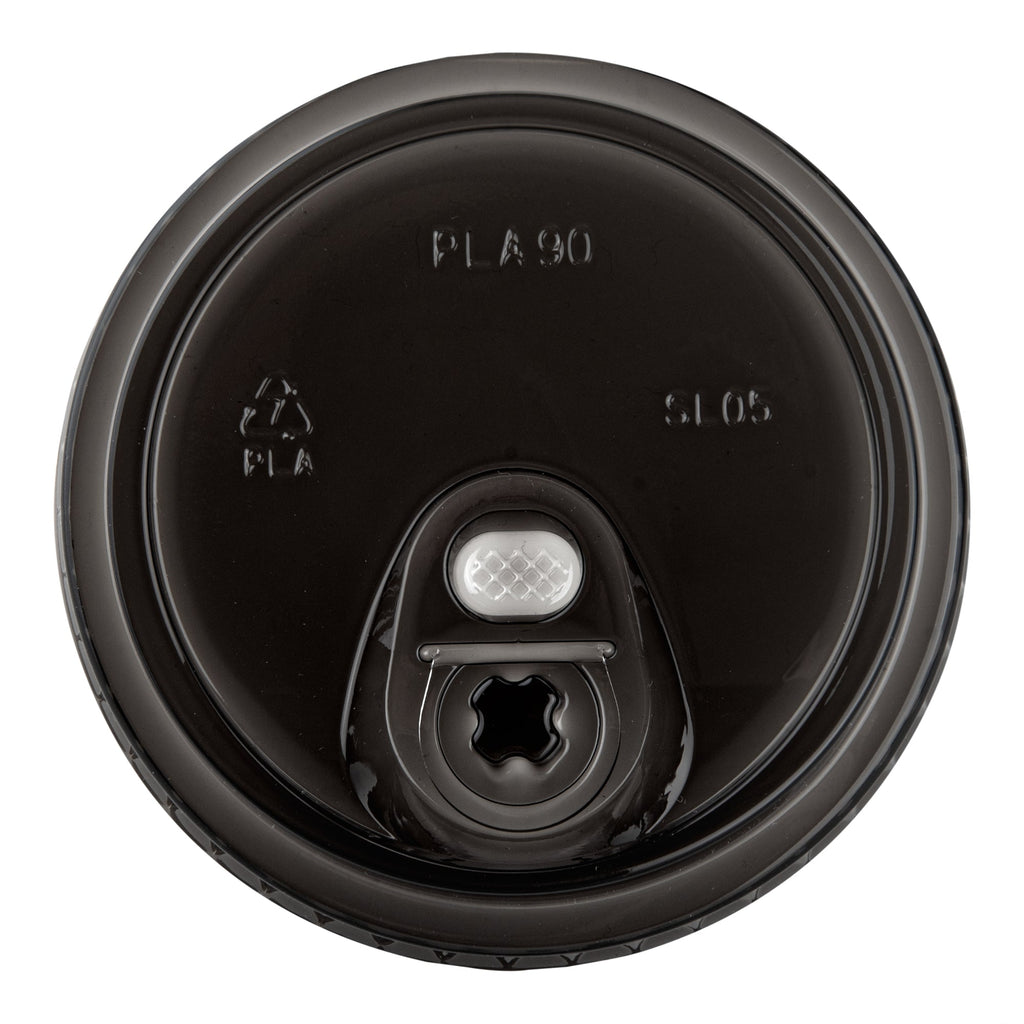 Sustain Round Black PLA Plastic Straw or Sippy Cup Lid - Fits 12, 16, and 24 oz, Compostable - 3 1/2" x 3 1/2" x 3/4" - 1000 count box
