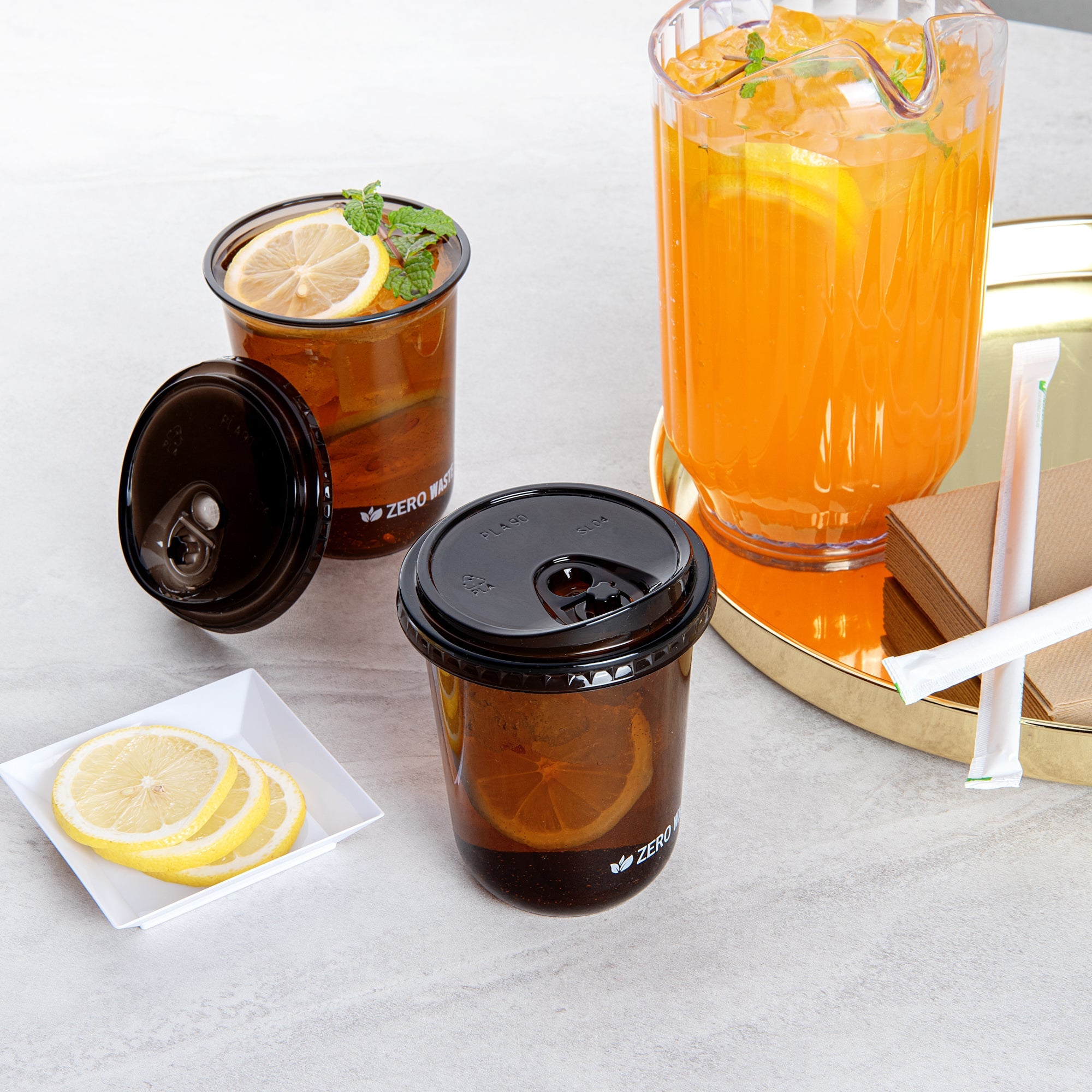 Sustain Round Black PLA Plastic Straw or Sippy Cup Lid - Fits 12, 16, and 24 oz, Compostable - 3 1/2" x 3 1/2" x 3/4" - 1000 count box