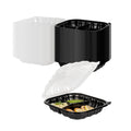 Thermo Tek 54 oz Black Plastic Clamshell Container - 3 Compartments, Microwavable - 10 1/4" x 9" x 3" - 50 count box
