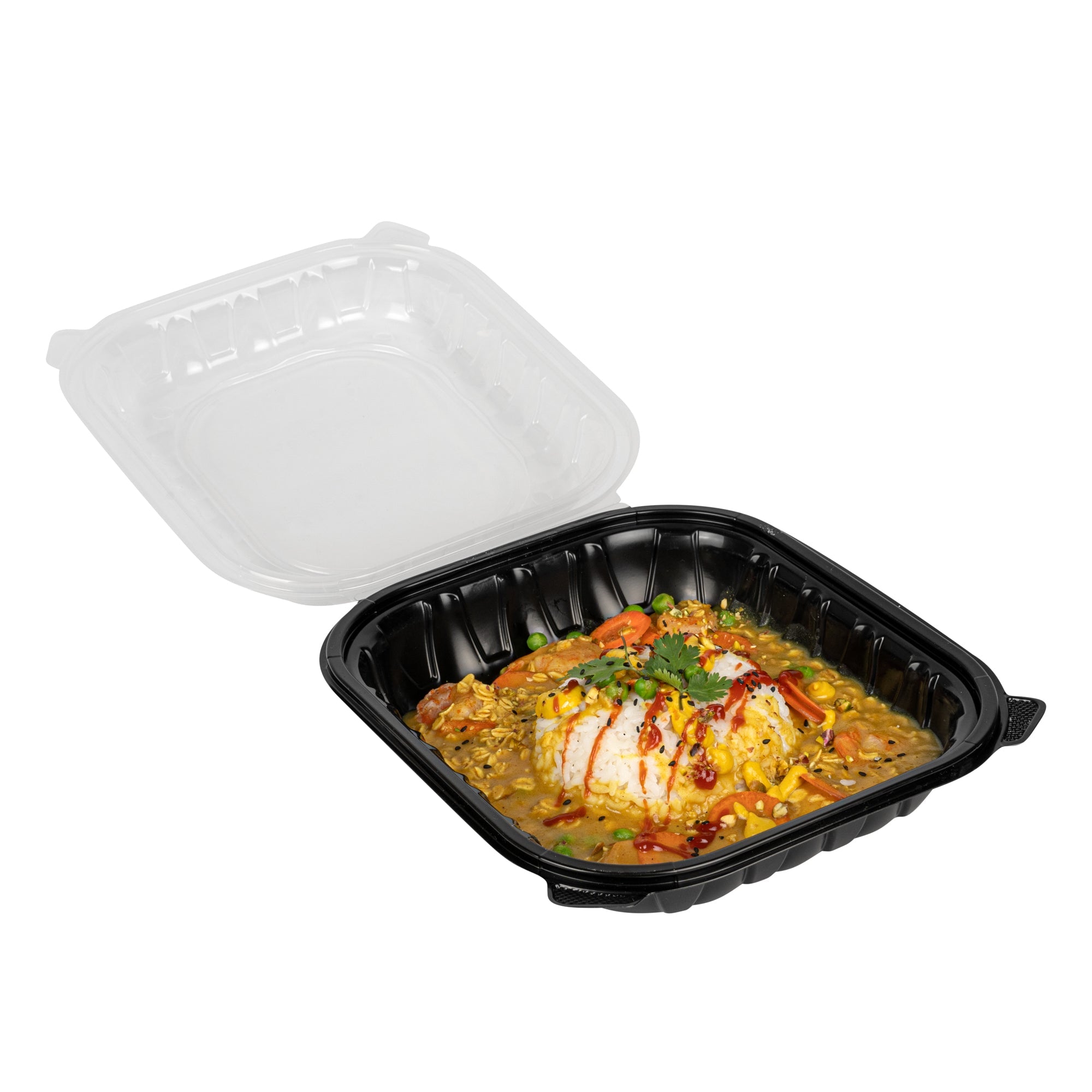 Thermo Tek 54 oz Black Plastic Clamshell Container - Microwavable - 10 1/4" x 9" x 3" - 50 count box