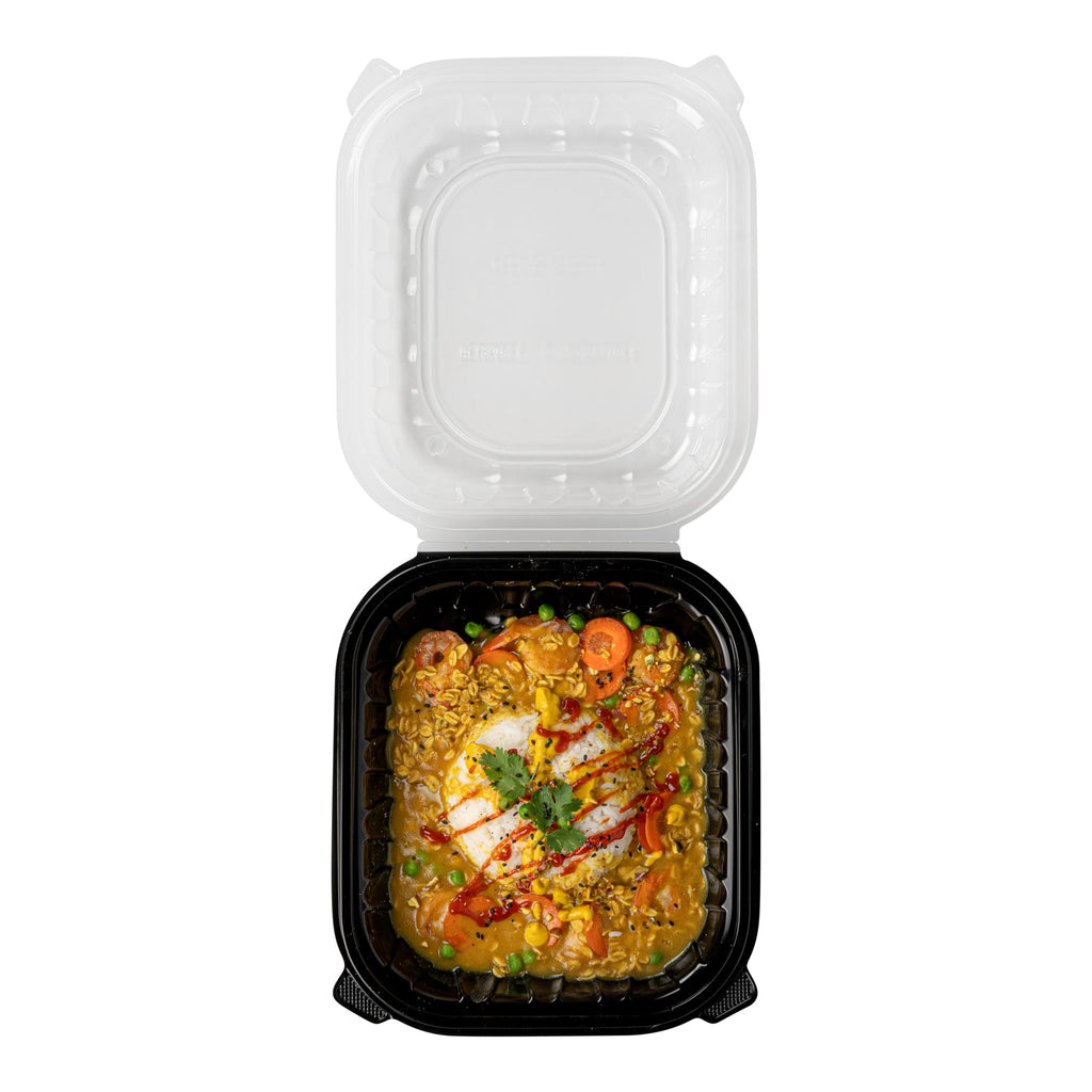 Thermo Tek 54 oz Black Plastic Clamshell Container - Microwavable - 10 1/4" x 9" x 3" - 50 count box
