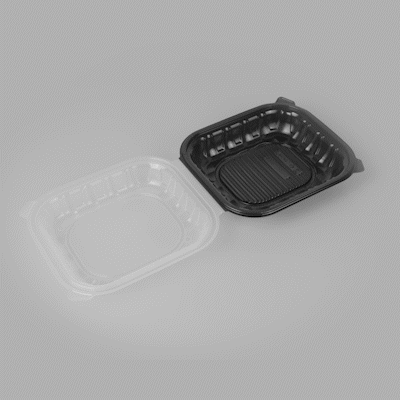 Thermo Tek 54 oz Black Plastic Clamshell Container - Microwavable - 10 1/4" x 9" x 3" - 50 count box