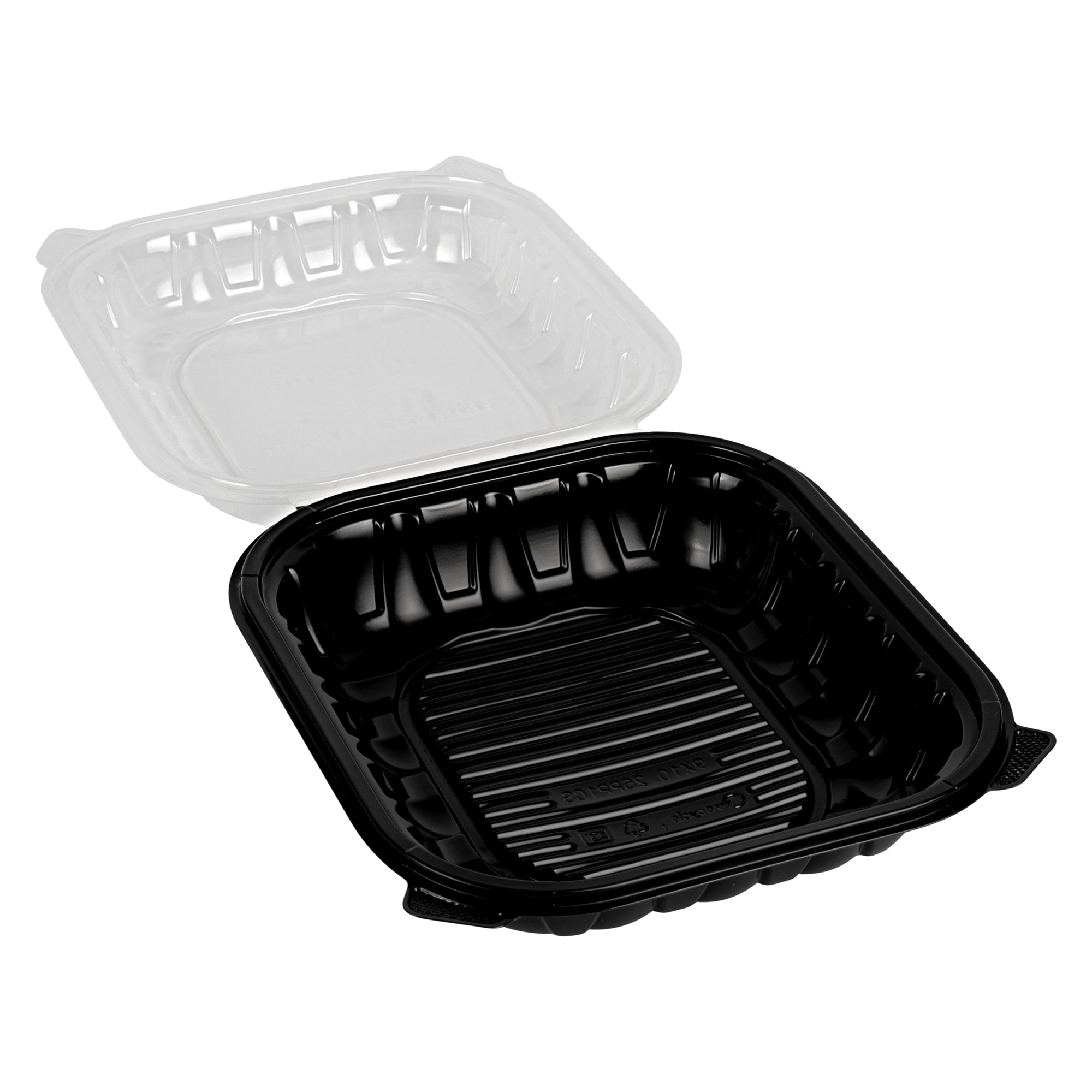 Thermo Tek 54 oz Black Plastic Clamshell Container - Microwavable - 10 1/4" x 9" x 3" - 50 count box