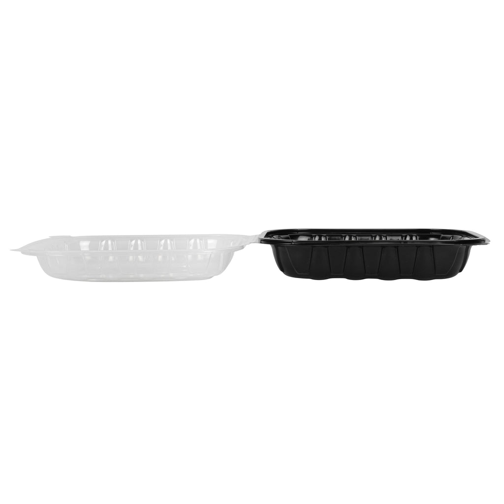 Thermo Tek 54 oz Black Plastic Clamshell Container - Microwavable - 10 1/4" x 9" x 3" - 50 count box