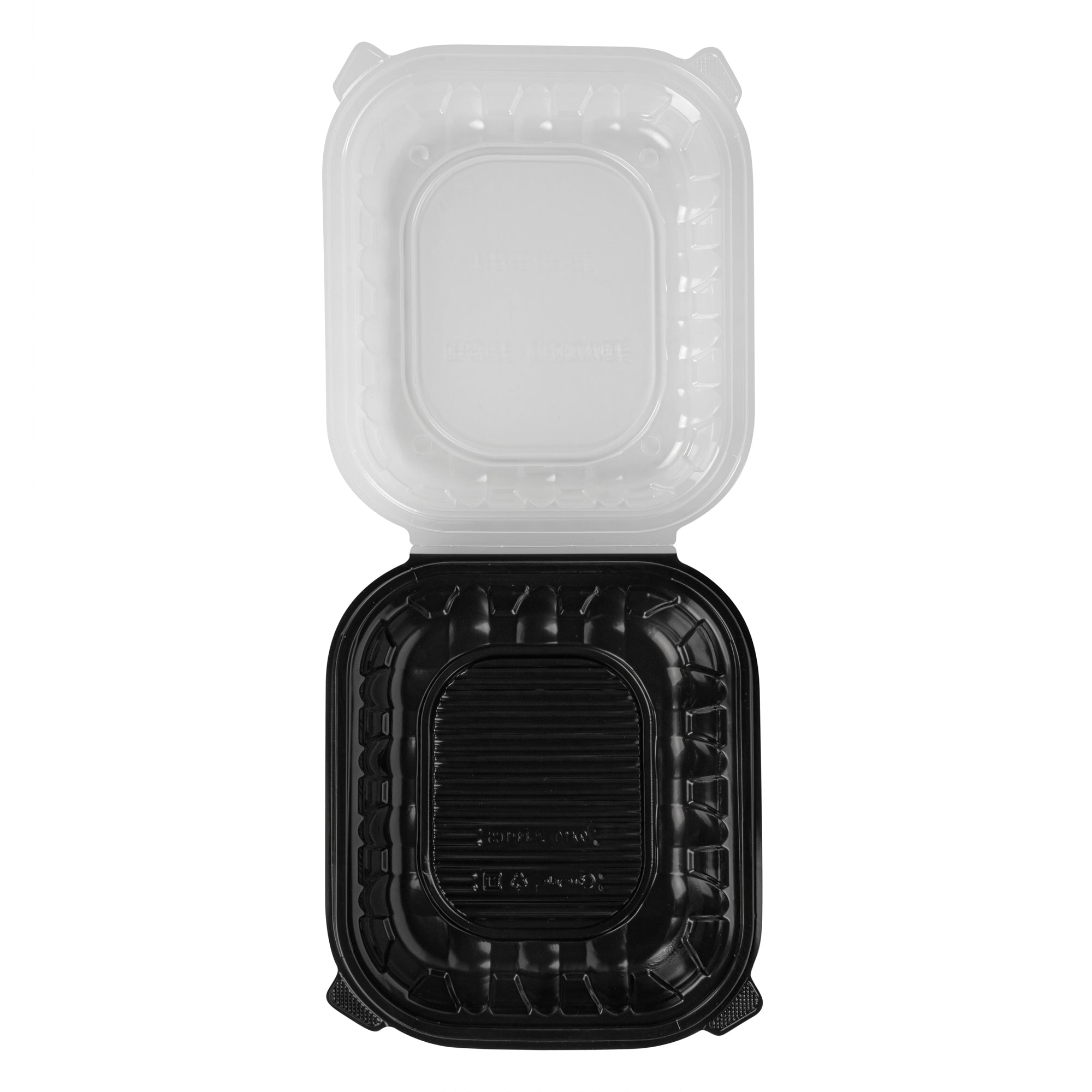 Thermo Tek 54 oz Black Plastic Clamshell Container - Microwavable - 10 1/4" x 9" x 3" - 50 count box