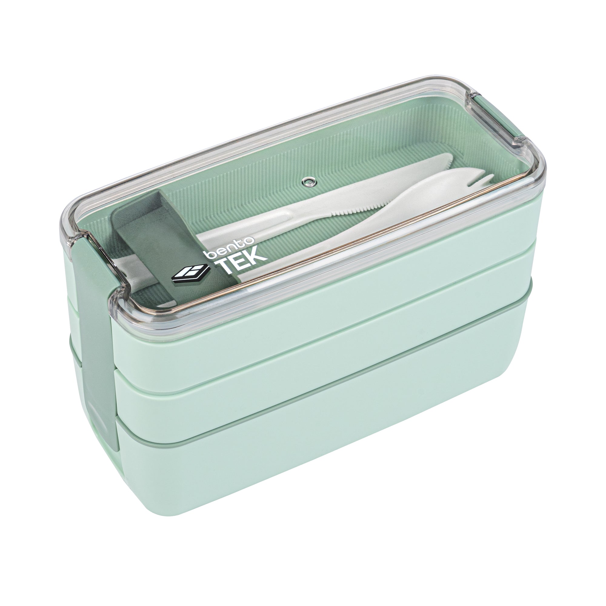 Bento Tek 30 oz Green 3-In-1 Lunch Box - BPA-Free, Microwave-Safe, with Fork and Knife - 7 1/2" x 3 1/4" x 4 1/2" - 1 count box