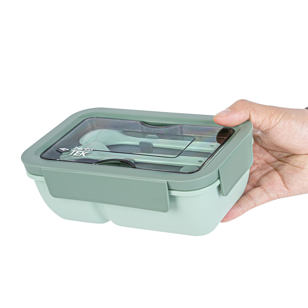Bento Tek 30 oz Green 3-In-1 Lunch Box - BPA-Free, Microwave-Safe, with Fork and Knife - 7 1/2" x 3 1/4" x 4 1/2" - 1 count box