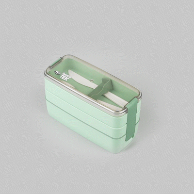 Bento Tek 30 oz Green 3-In-1 Lunch Box - BPA-Free, Microwave-Safe, with Fork and Knife - 7 1/2" x 3 1/4" x 4 1/2" - 1 count box