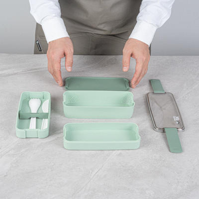 Bento Tek 30 oz Green 3-In-1 Lunch Box - BPA-Free, Microwave-Safe, with Fork and Knife - 7 1/2" x 3 1/4" x 4 1/2" - 1 count box