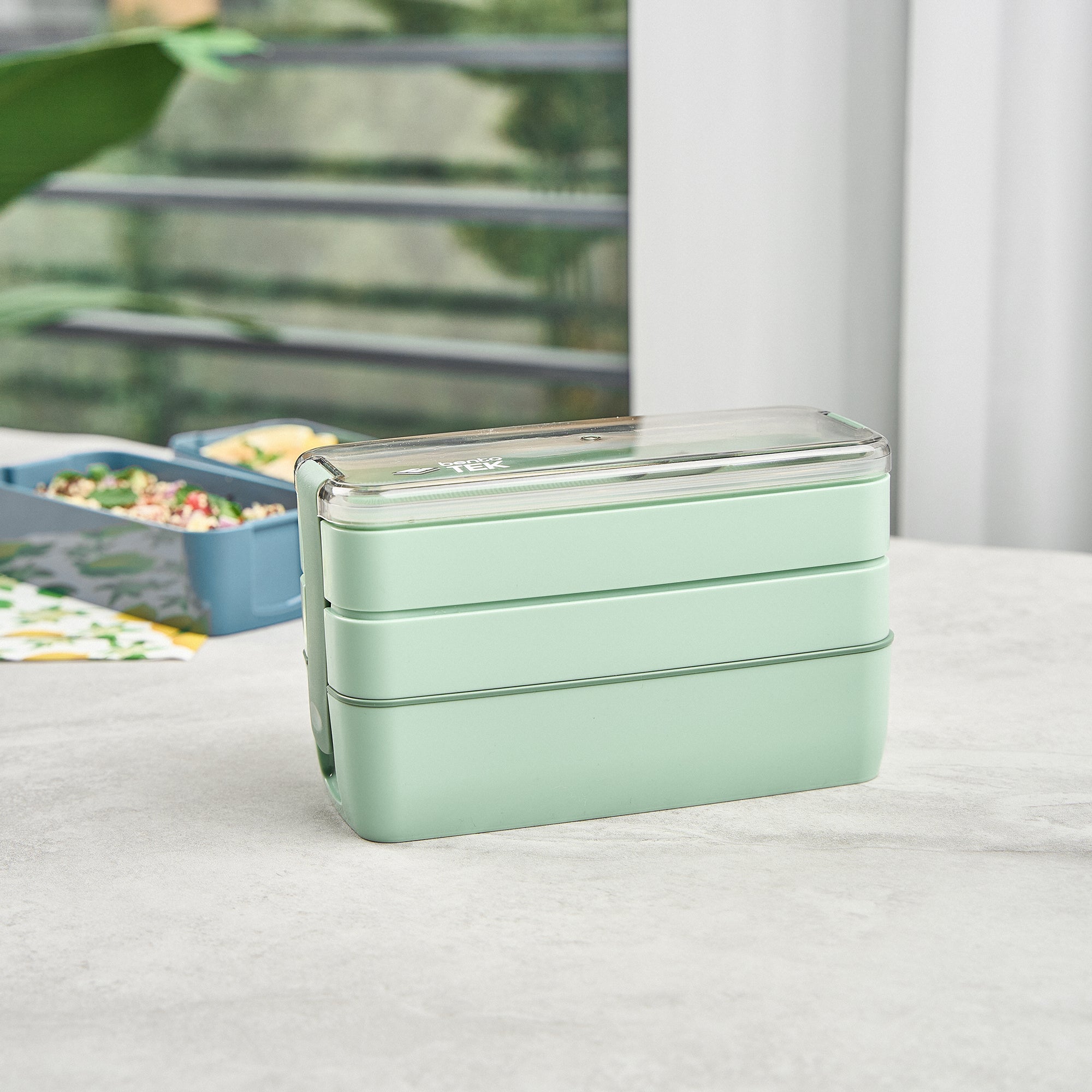 Bento Tek 30 oz Green 3-In-1 Lunch Box - BPA-Free, Microwave-Safe, with Fork and Knife - 7 1/2" x 3 1/4" x 4 1/2" - 1 count box