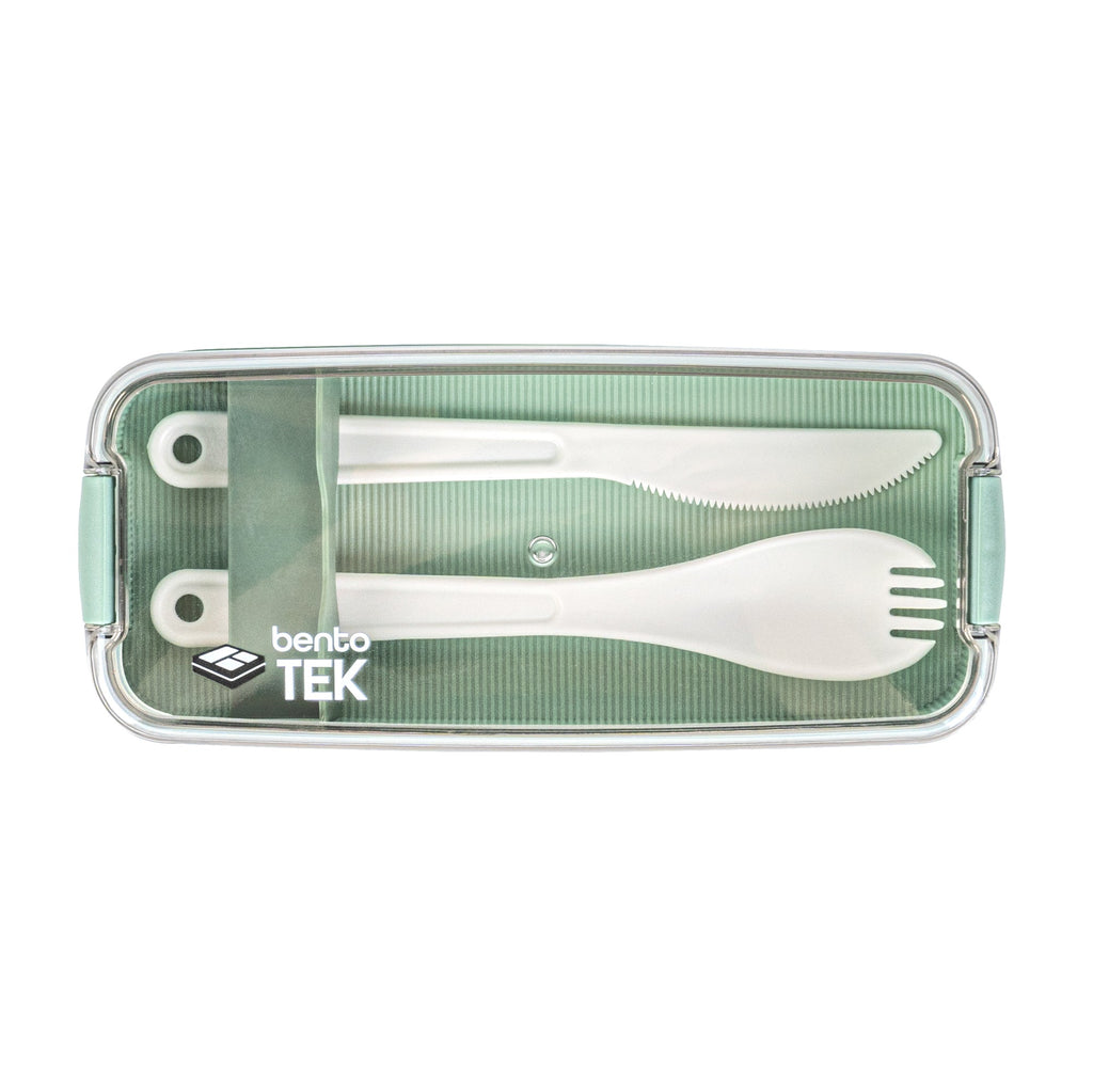 Bento Tek 30 oz Green 3-In-1 Lunch Box - BPA-Free, Microwave-Safe, with Fork and Knife - 7 1/2" x 3 1/4" x 4 1/2" - 10 count box