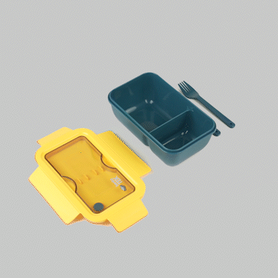 Bento Tek 29 oz Blue and Yellow Lunch Box - BPA-Free, Microwave-Safe, with Fork and Spoon - 7 3/4" x 4 3/4" x 2 3/4" - 1 count box