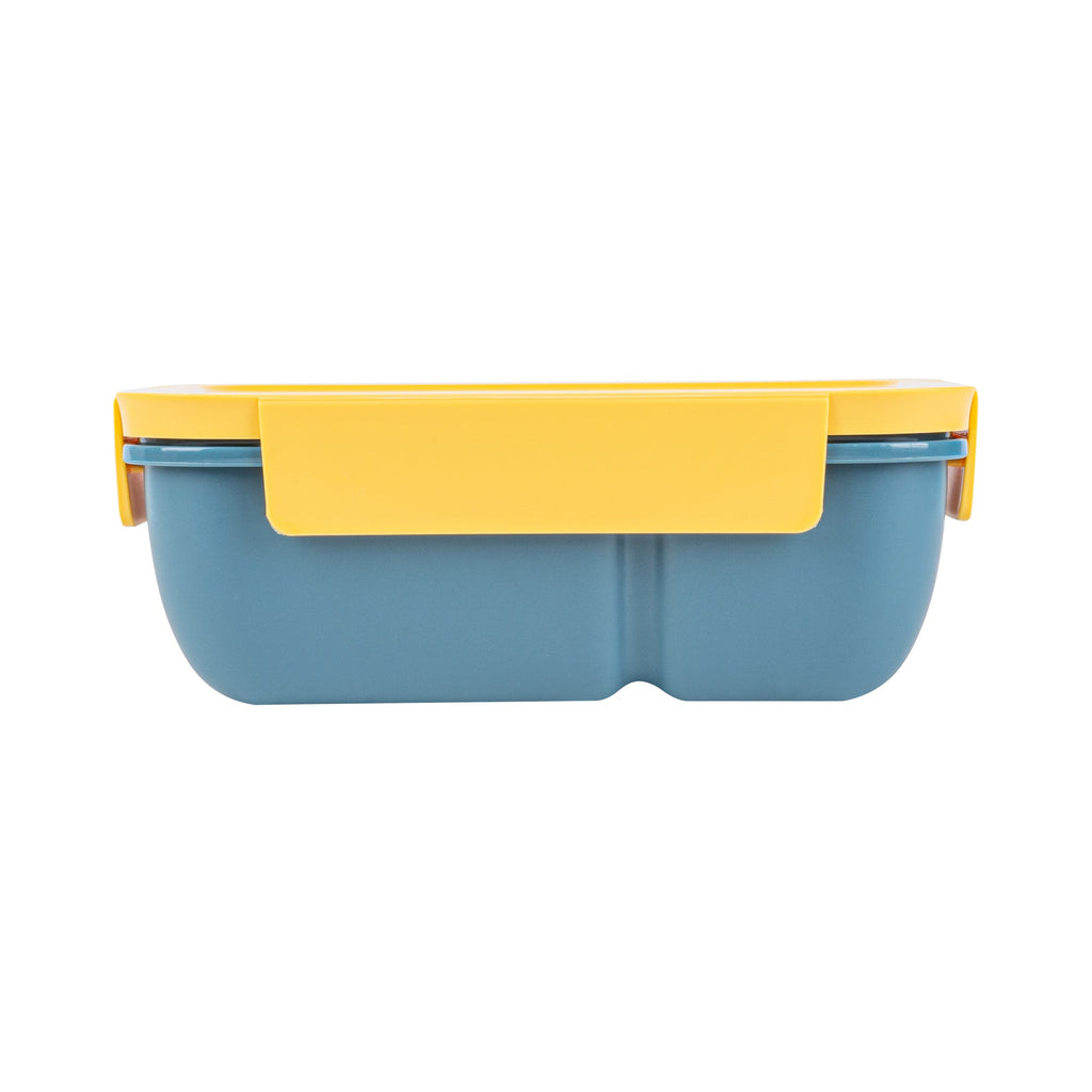 Bento Tek 29 oz Blue and Yellow Lunch Box - BPA-Free, Microwave-Safe, with Fork and Spoon - 7 3/4" x 4 3/4" x 2 3/4" - 10 count box