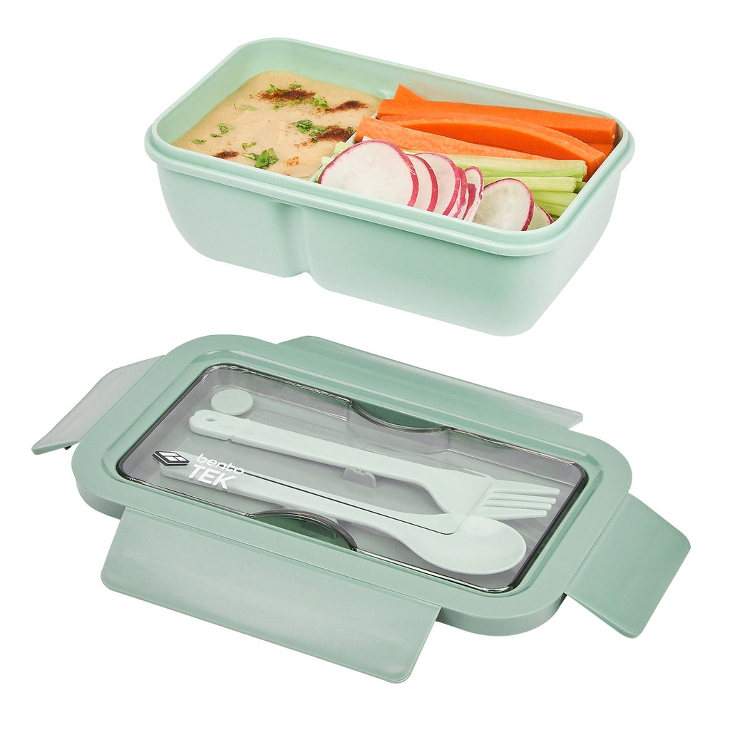 Bento Tek 29 oz Green Lunch Box - BPA-Free, Microwave-Safe, with Fork and Spoon - 7 3/4" x 4 3/4" x 2 3/4" - 1 count box