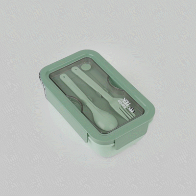 Bento Tek 29 oz Green Lunch Box - BPA-Free, Microwave-Safe, with Fork and Spoon - 7 3/4" x 4 3/4" x 2 3/4" - 1 count box