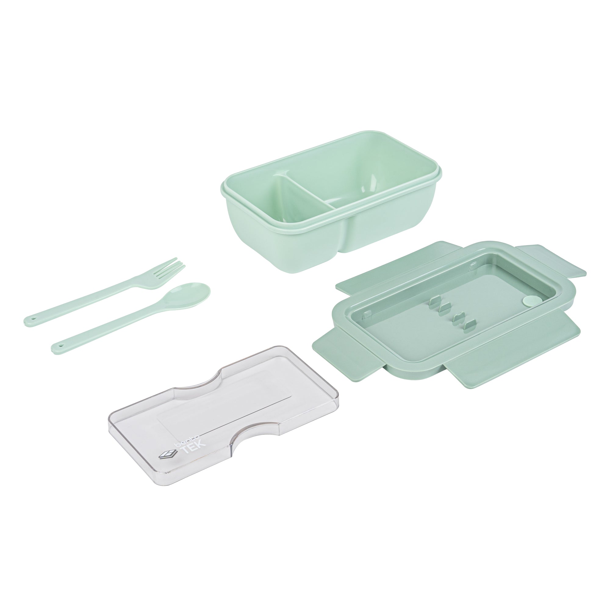 Bento Tek 29 oz Green Lunch Box - BPA-Free, Microwave-Safe, with Fork and Spoon - 7 3/4" x 4 3/4" x 2 3/4" - 1 count box