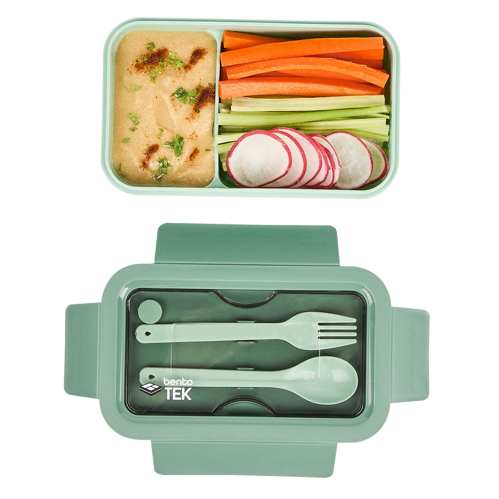 Bento Tek 29 oz Green Lunch Box - BPA-Free, Microwave-Safe, with Fork and Spoon - 7 3/4" x 4 3/4" x 2 3/4" - 10 count box