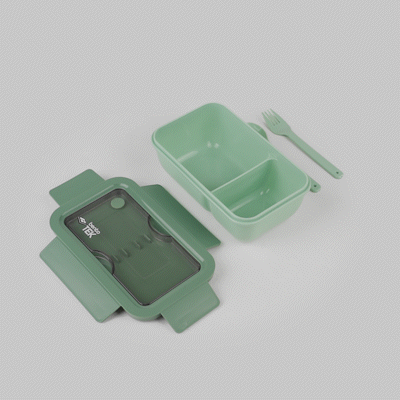 Bento Tek 29 oz Green Lunch Box - BPA-Free, Microwave-Safe, with Fork and Spoon - 7 3/4" x 4 3/4" x 2 3/4" - 10 count box