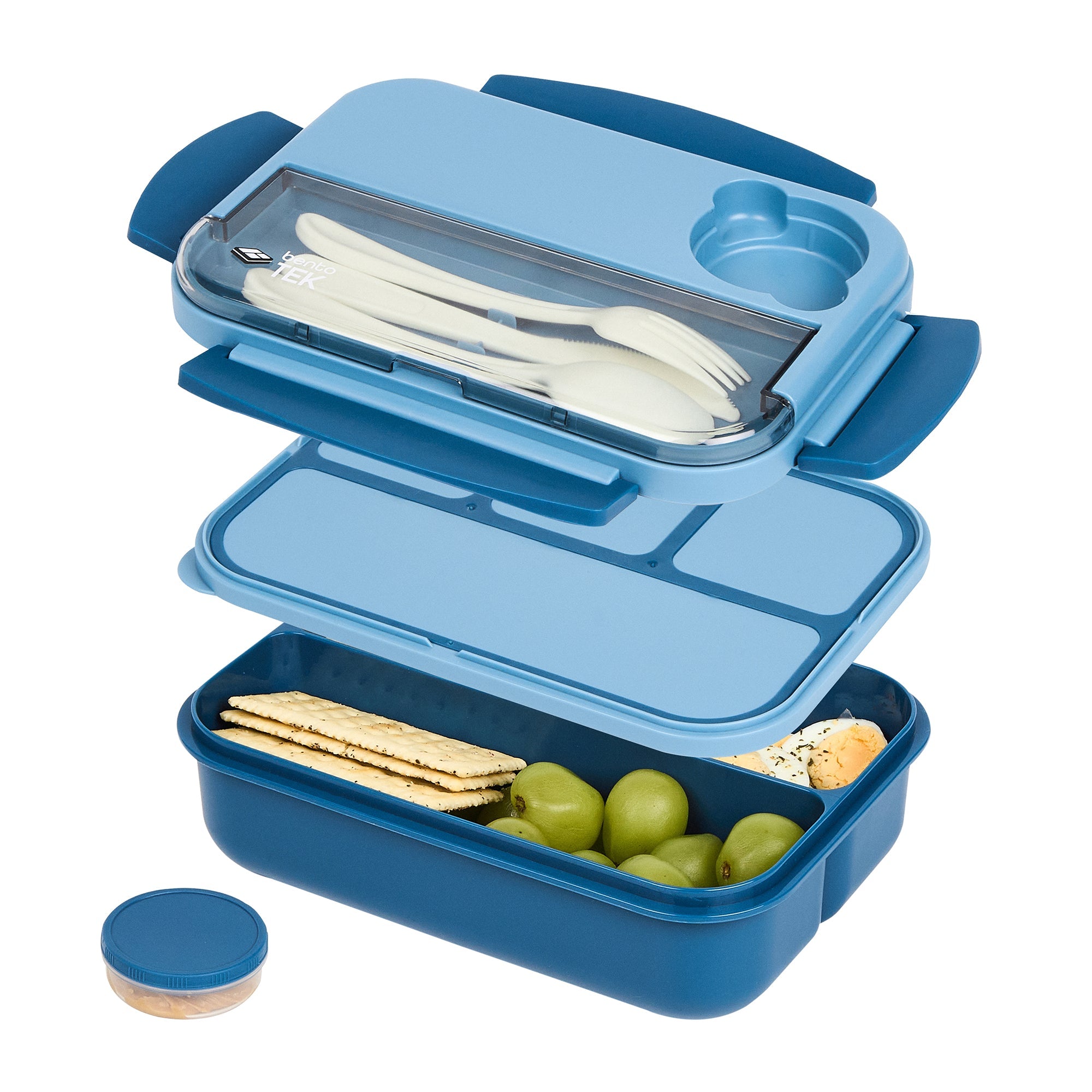 Bento Tek 44 oz Blue Lunch Box - BPA-Free, Microwave-Safe, with Utensils - 9" x 6 1/2" x 3 1/4" - 1 count box