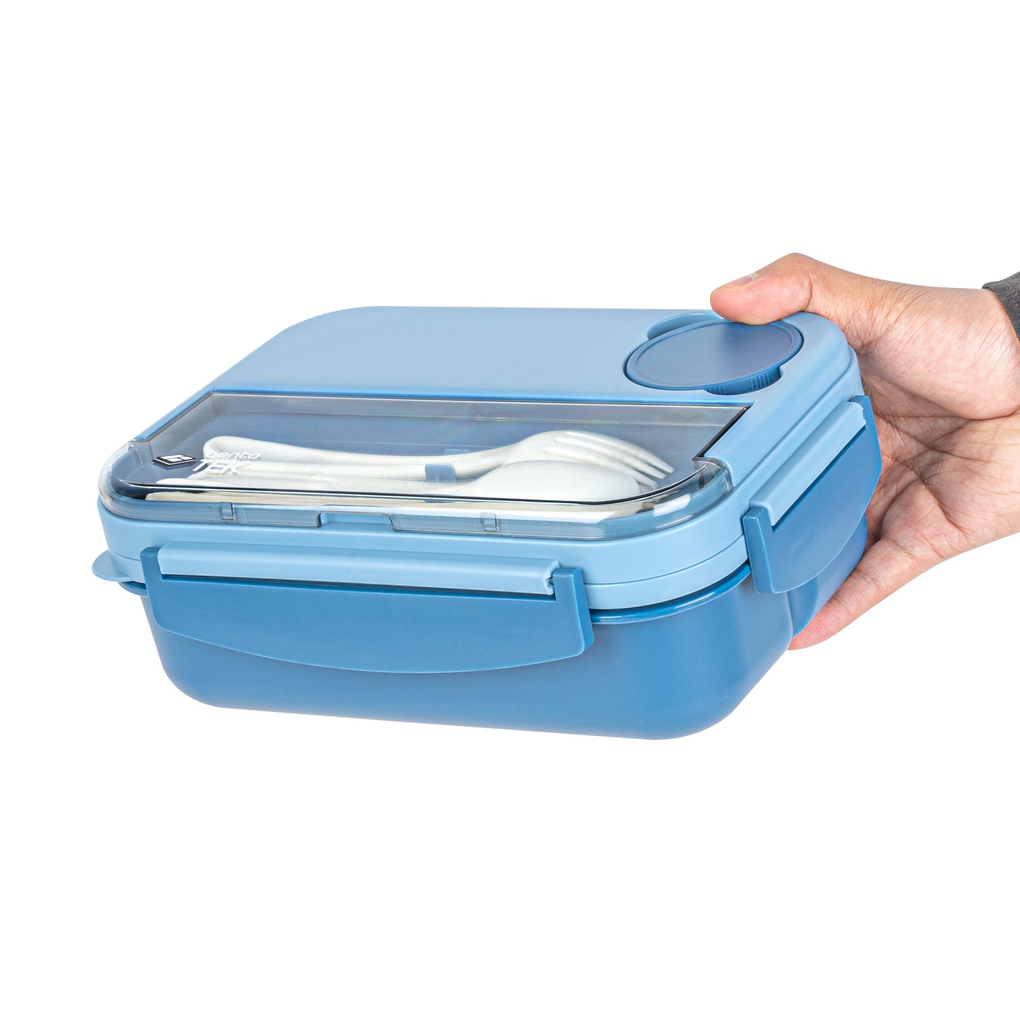 Bento Tek 44 oz Blue Lunch Box - BPA-Free, Microwave-Safe, with Utensils - 9" x 6 1/2" x 3 1/4" - 1 count box