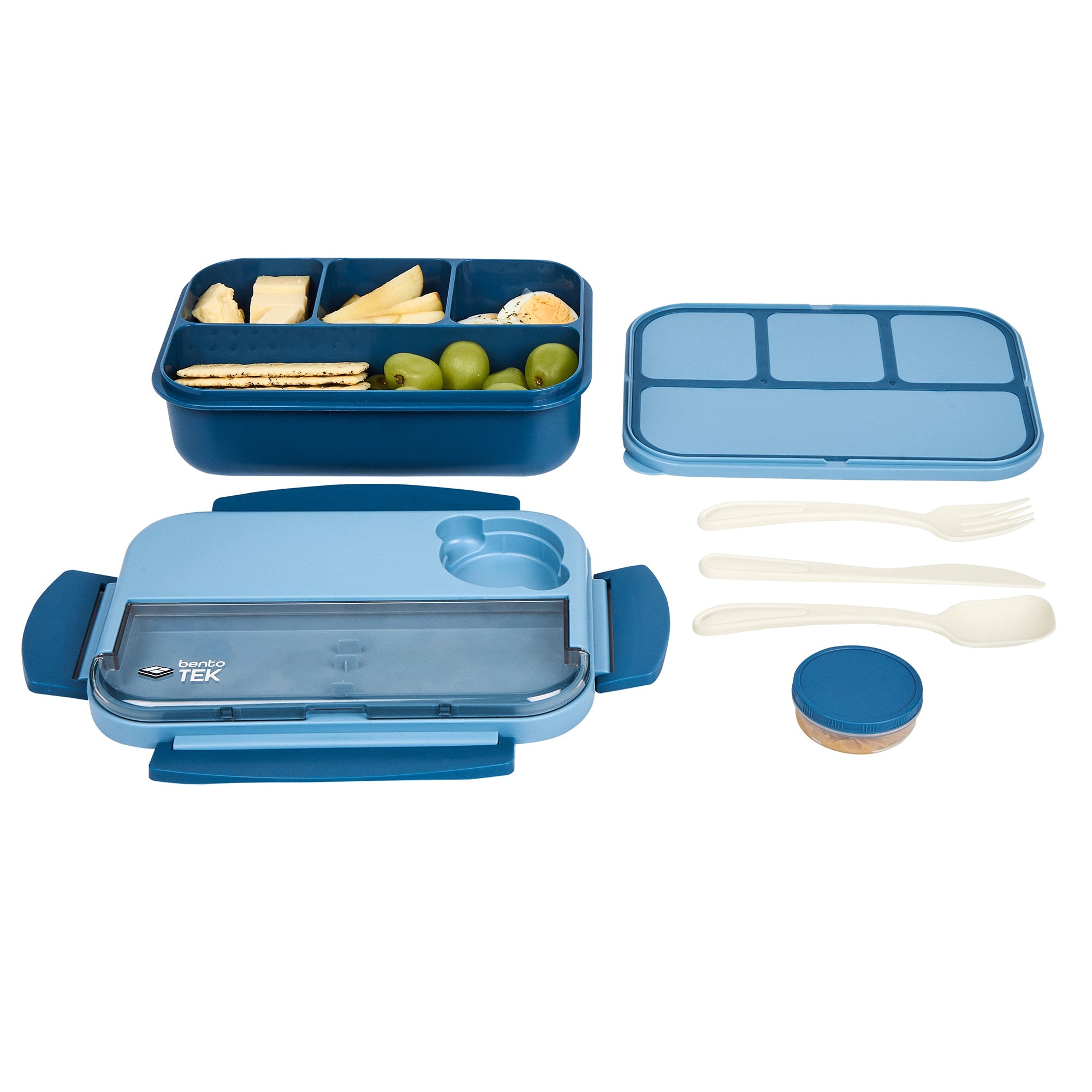 Bento Tek 44 oz Blue Lunch Box - BPA-Free, Microwave-Safe, with Utensils - 9" x 6 1/2" x 3 1/4" - 1 count box