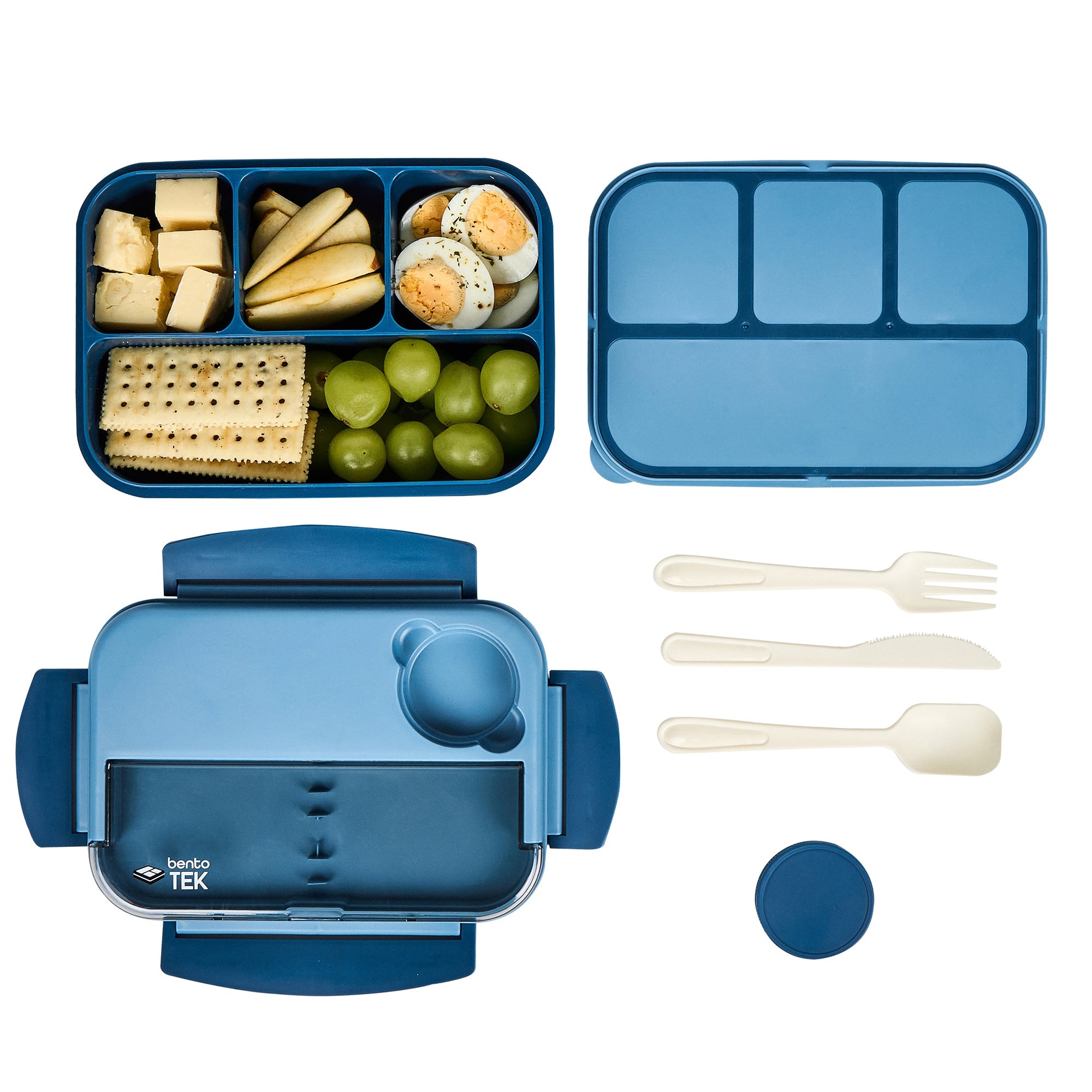 Bento Tek 44 oz Blue Lunch Box - BPA-Free, Microwave-Safe, with Utensils - 9" x 6 1/2" x 3 1/4" - 1 count box