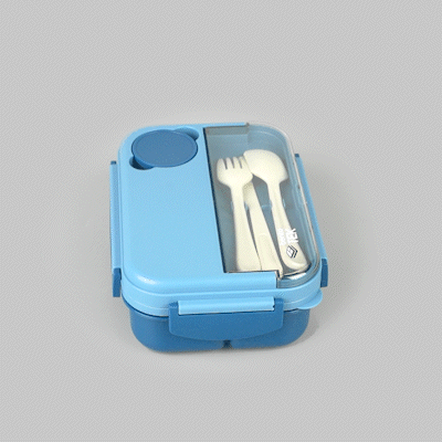 Bento Tek 44 oz Blue Lunch Box - BPA-Free, Microwave-Safe, with Utensils - 9" x 6 1/2" x 3 1/4" - 1 count box