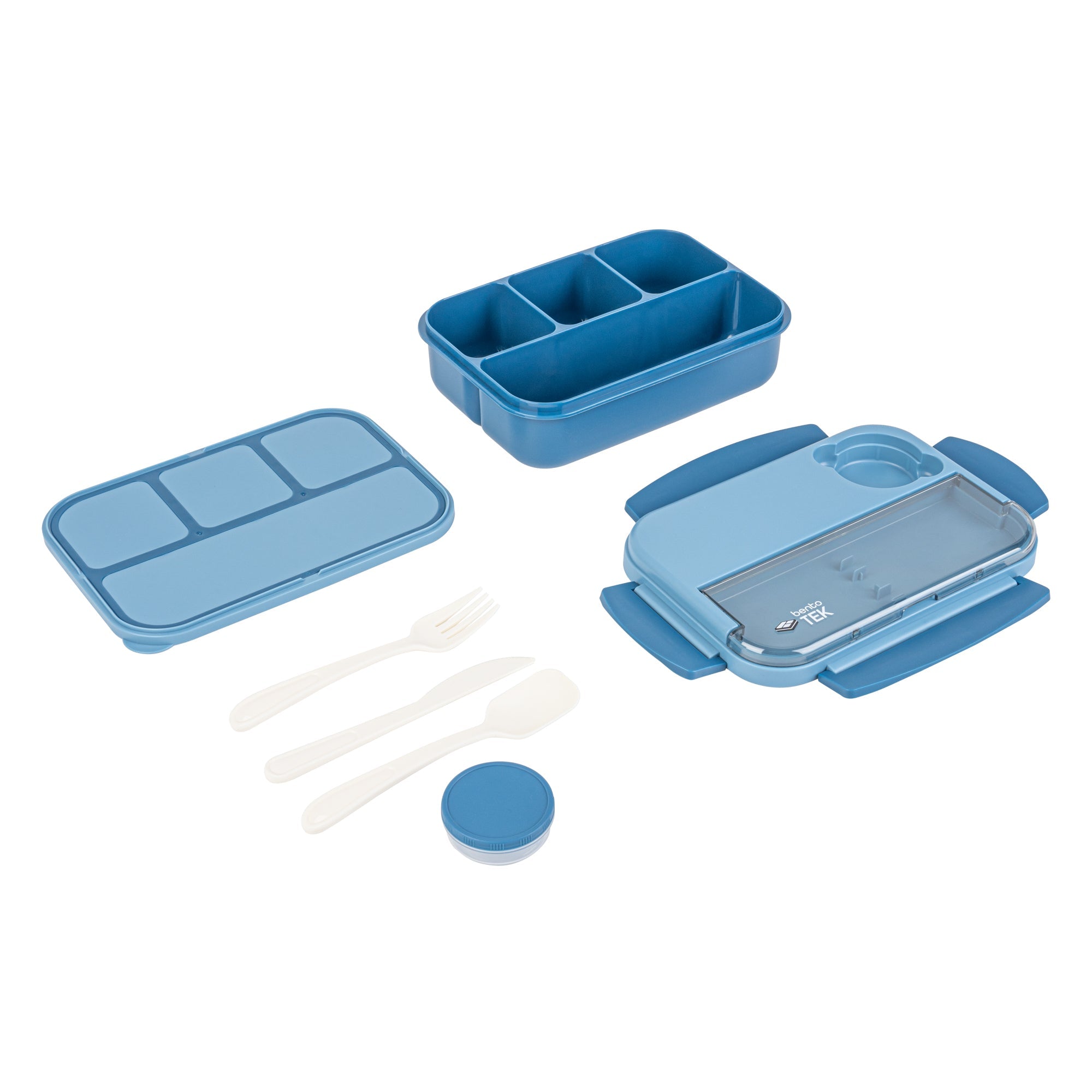 Bento Tek 44 oz Blue Lunch Box - BPA-Free, Microwave-Safe, with Utensils - 9" x 6 1/2" x 3 1/4" - 1 count box