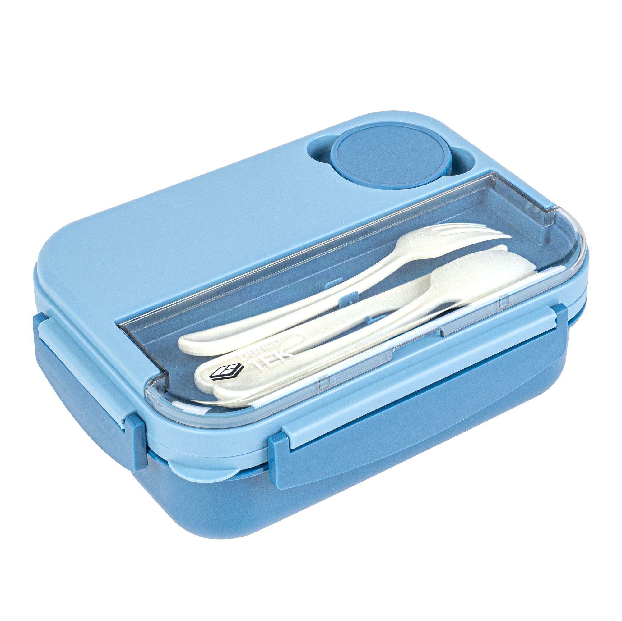 Bento Tek 44 oz Blue Lunch Box - BPA-Free, Microwave-Safe, with Utensils - 9" x 6 1/2" x 3 1/4" - 10 count box