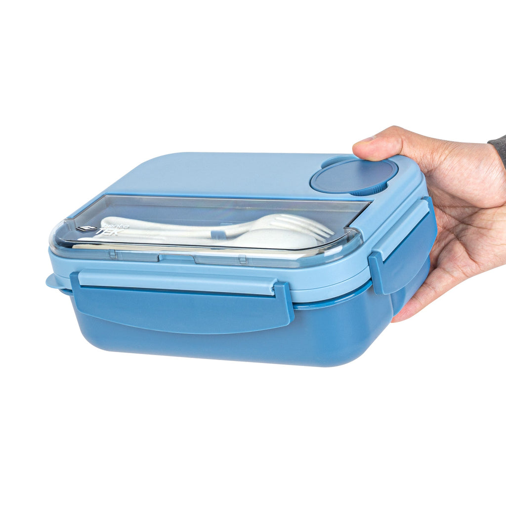 Bento Tek 44 oz Blue Lunch Box - BPA-Free, Microwave-Safe, with Utensils - 9" x 6 1/2" x 3 1/4" - 10 count box
