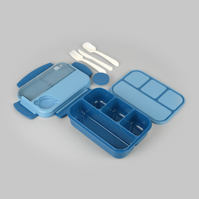 Bento Tek 44 oz Blue Lunch Box - BPA-Free, Microwave-Safe, with Utensils - 9" x 6 1/2" x 3 1/4" - 10 count box