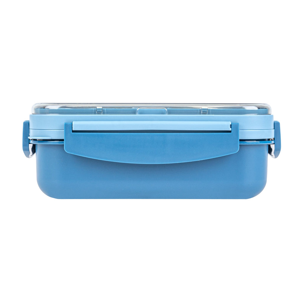 Bento Tek 44 oz Blue Lunch Box - BPA-Free, Microwave-Safe, with Utensils - 9" x 6 1/2" x 3 1/4" - 10 count box