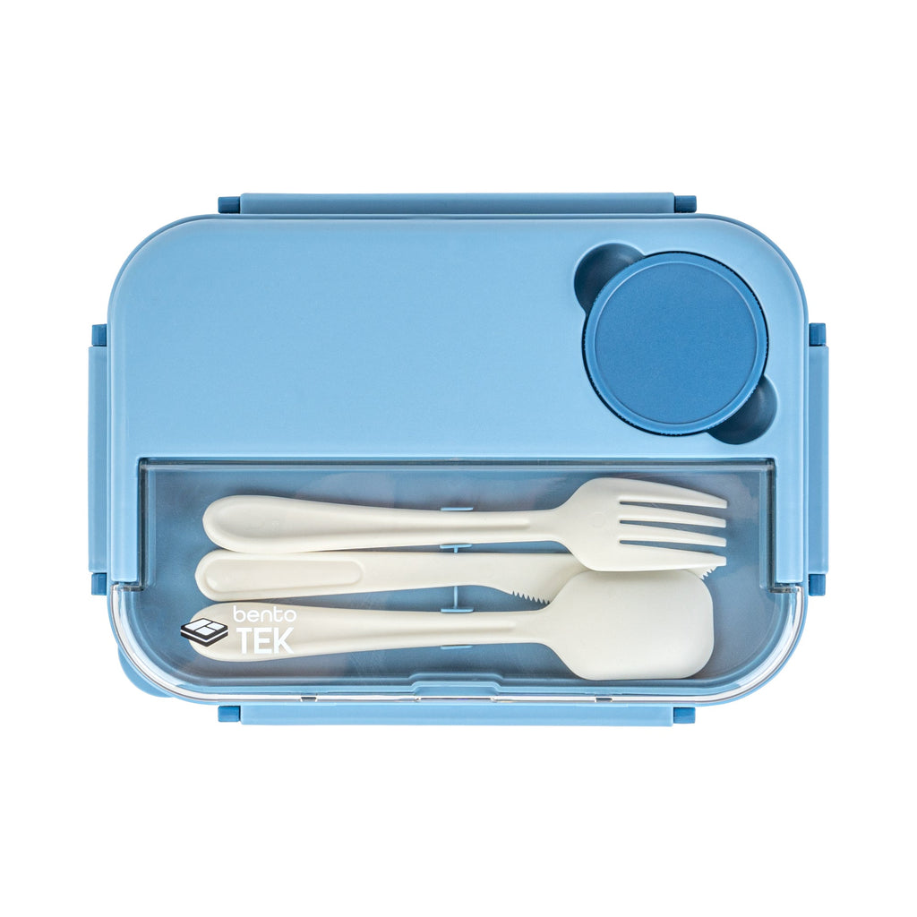 Bento Tek 44 oz Blue Lunch Box - BPA-Free, Microwave-Safe, with Utensils - 9" x 6 1/2" x 3 1/4" - 10 count box