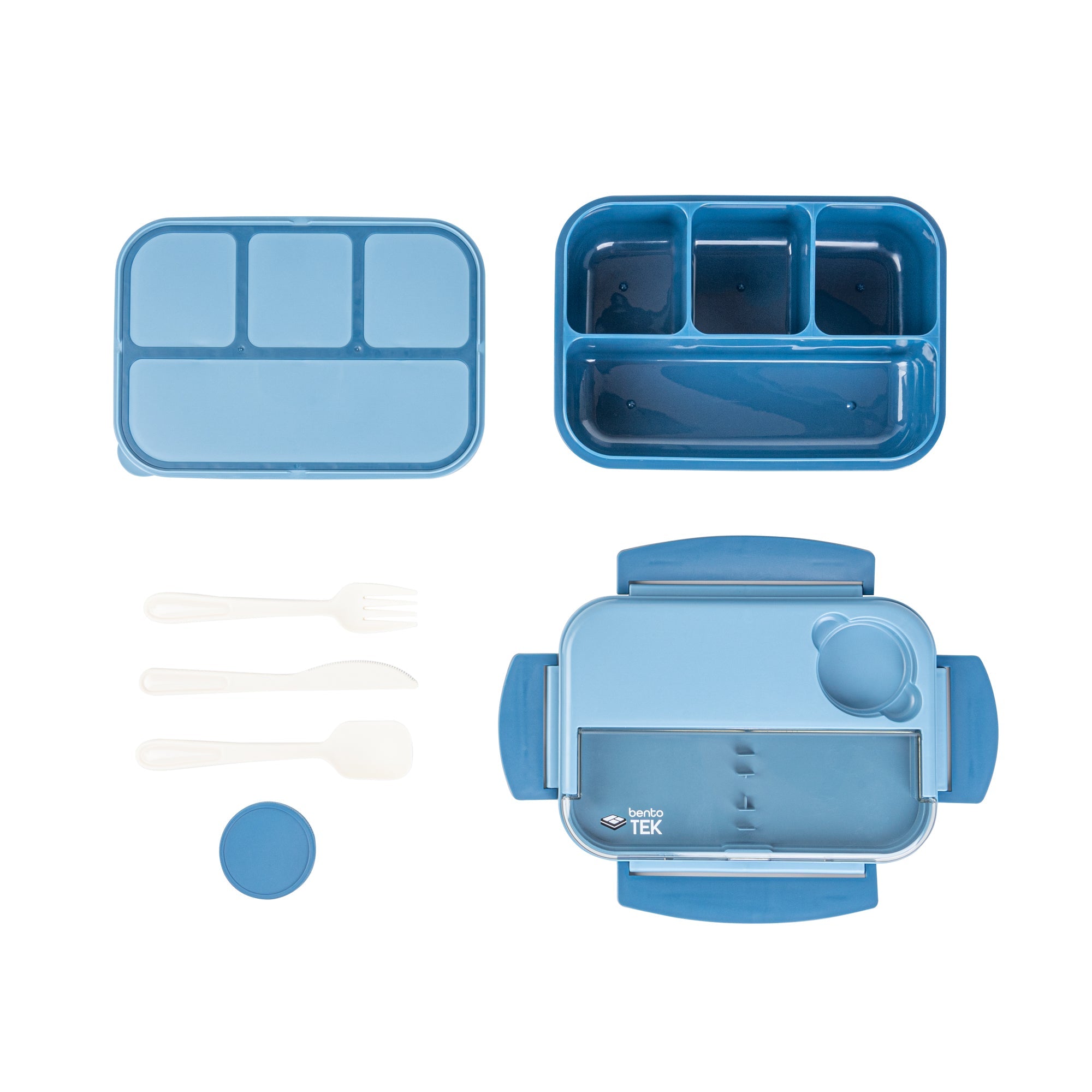 Bento Tek 44 oz Blue Lunch Box - BPA-Free, Microwave-Safe, with Utensils - 9" x 6 1/2" x 3 1/4" - 10 count box