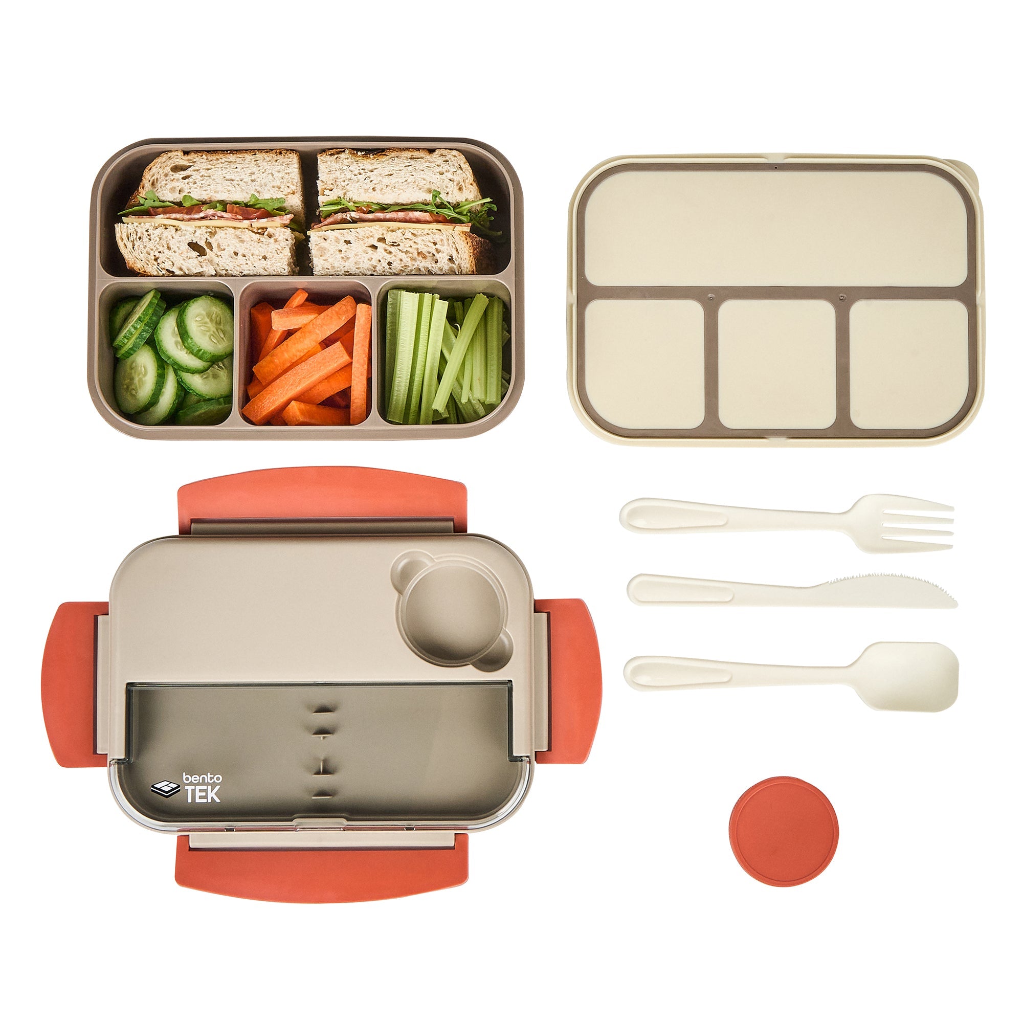 Bento Tek 44 oz Brown and Orange Lunch Box - BPA-Free, Microwave-Safe, with Utensils - 9" x 6 1/2" x 3 1/4" - 1 count box