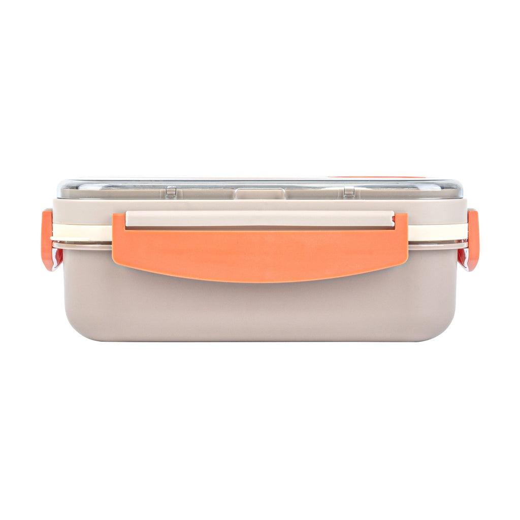 Bento Tek 44 oz Brown and Orange Lunch Box - BPA-Free, Microwave-Safe, with Utensils - 9" x 6 1/2" x 3 1/4" - 1 count box