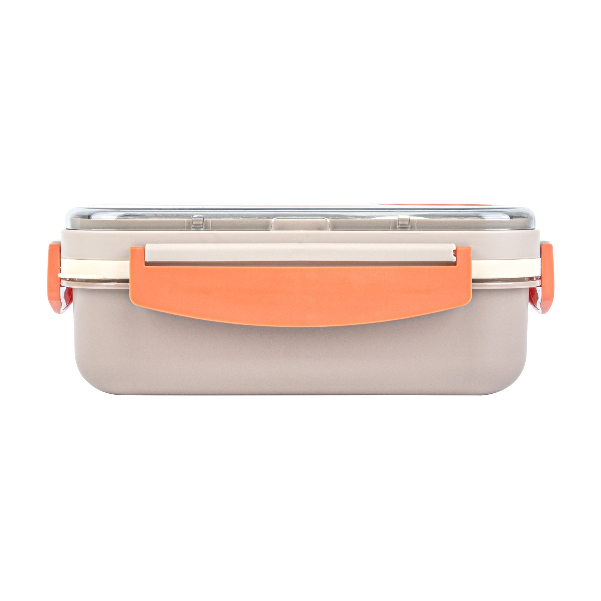 Bento Tek 44 oz Brown and Orange Lunch Box - BPA-Free, Microwave-Safe, with Utensils - 9" x 6 1/2" x 3 1/4" - 1 count box