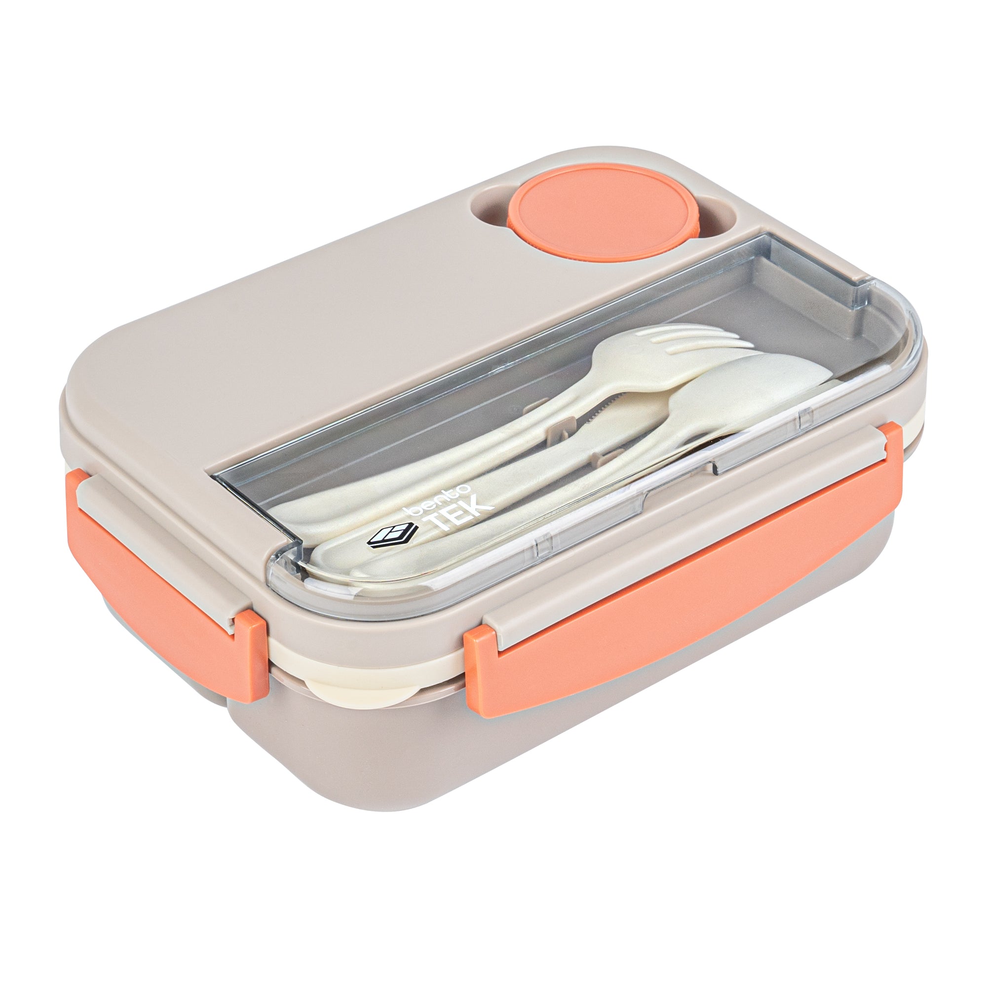 Bento Tek 44 oz Brown and Orange Lunch Box - BPA-Free, Microwave-Safe, with Utensils - 9" x 6 1/2" x 3 1/4" - 10 count box