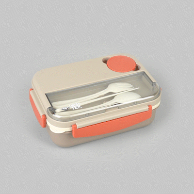 Bento Tek 44 oz Brown and Orange Lunch Box - BPA-Free, Microwave-Safe, with Utensils - 9" x 6 1/2" x 3 1/4" - 10 count box