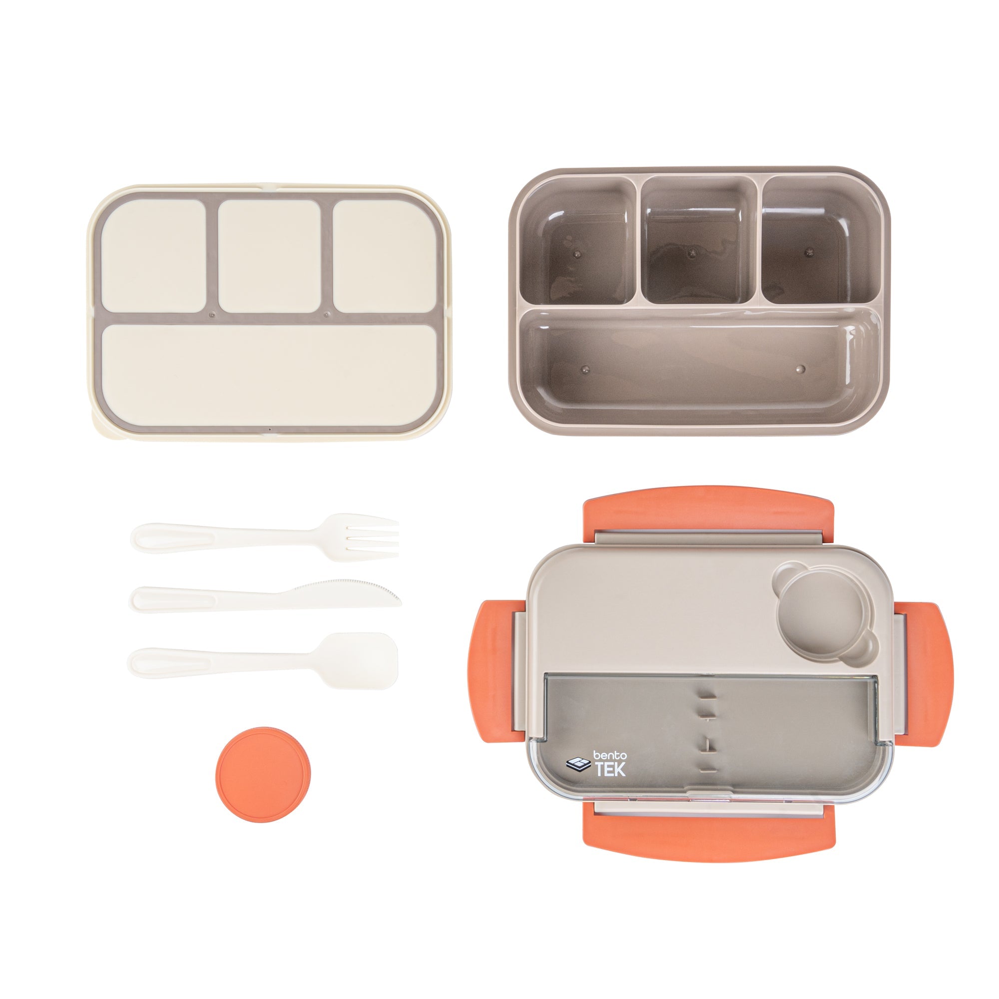 Bento Tek 44 oz Brown and Orange Lunch Box - BPA-Free, Microwave-Safe, with Utensils - 9" x 6 1/2" x 3 1/4" - 10 count box