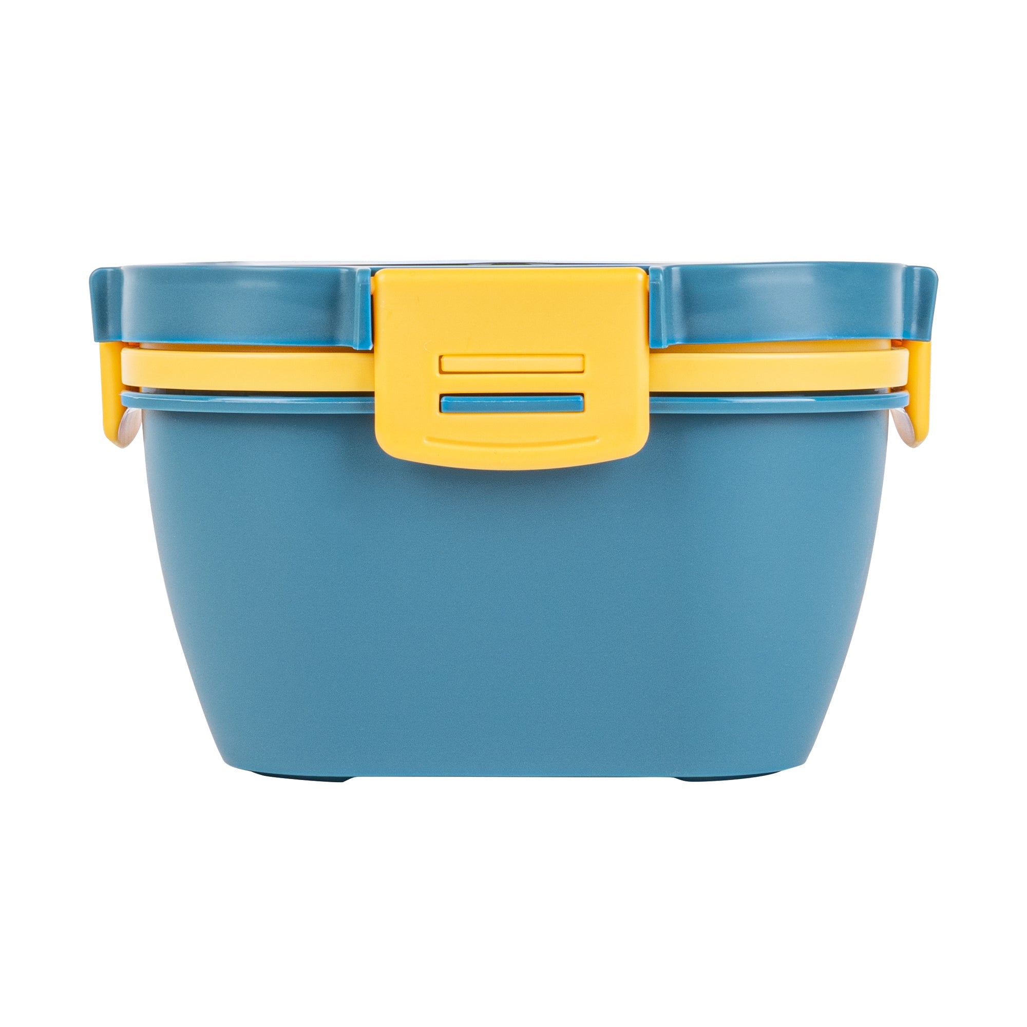 Bento Tek 58 oz Blue and Yellow Lunch Box - BPA-Free, Microwave-Safe, with Fork and Knife - 7 1/4" x 7 1/4" x 4 1/4" - 1 count box