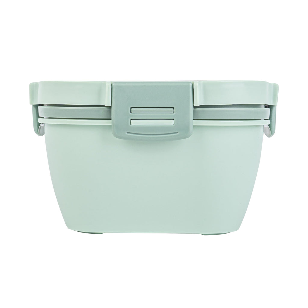 Bento Tek 58 oz Green Lunch Box - BPA-Free, Microwave-Safe, with Fork and Knife - 7 1/4" x 7 1/4" x 4 1/4" - 1 count box