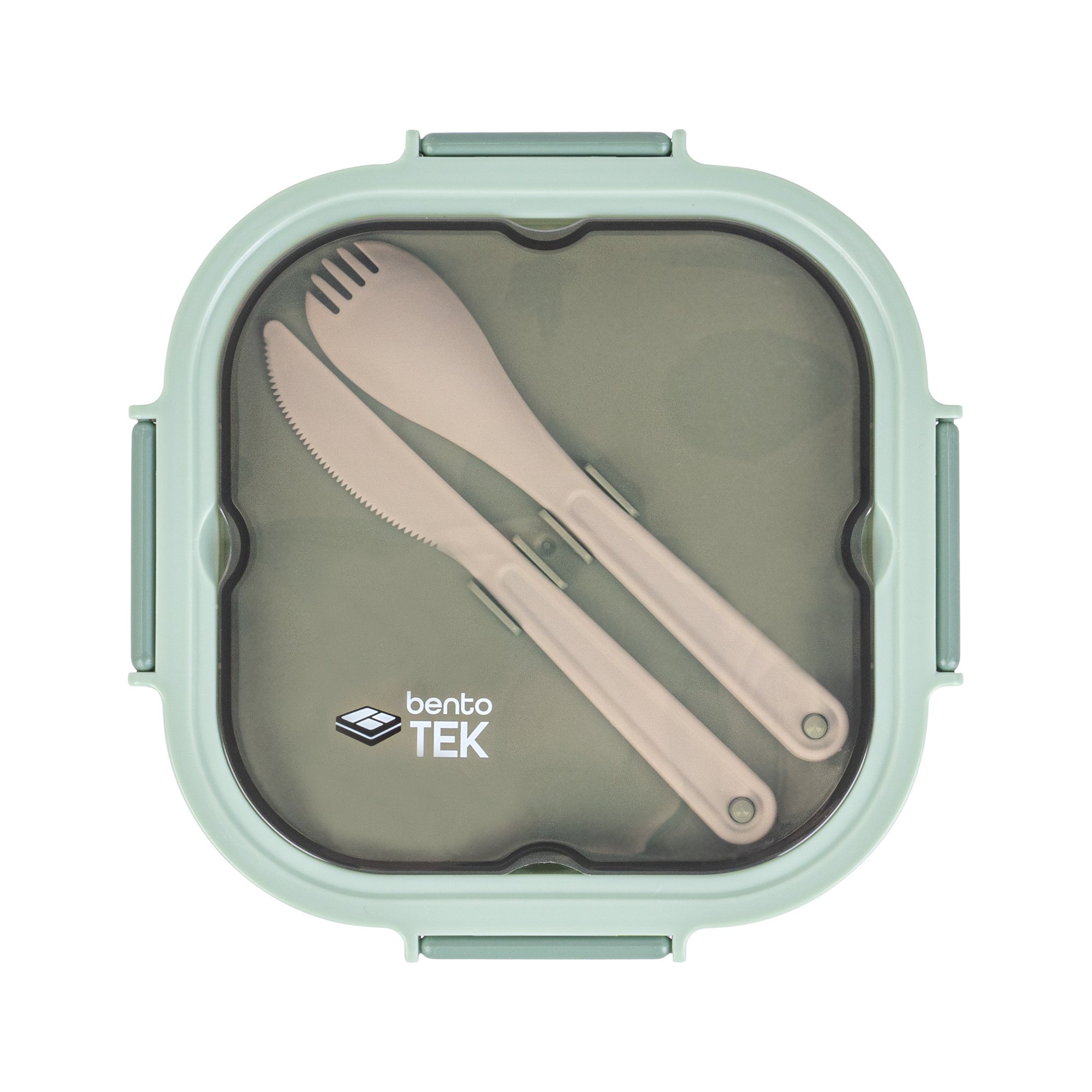 Bento Tek 58 oz Green Lunch Box - BPA-Free, Microwave-Safe, with Fork and Knife - 7 1/4" x 7 1/4" x 4 1/4" - 1 count box